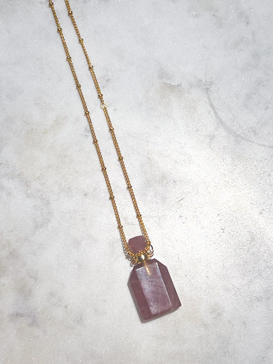 Strawberry Quartz Perfume Necklace